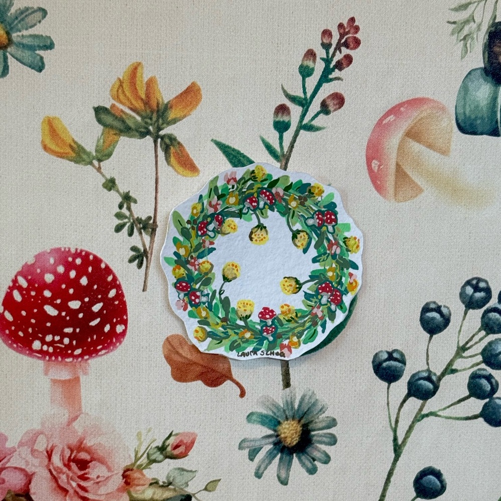 Free in bundle 25+ Original Art Mushroom Wreath Quirky Gift Wall Art Whimsical
